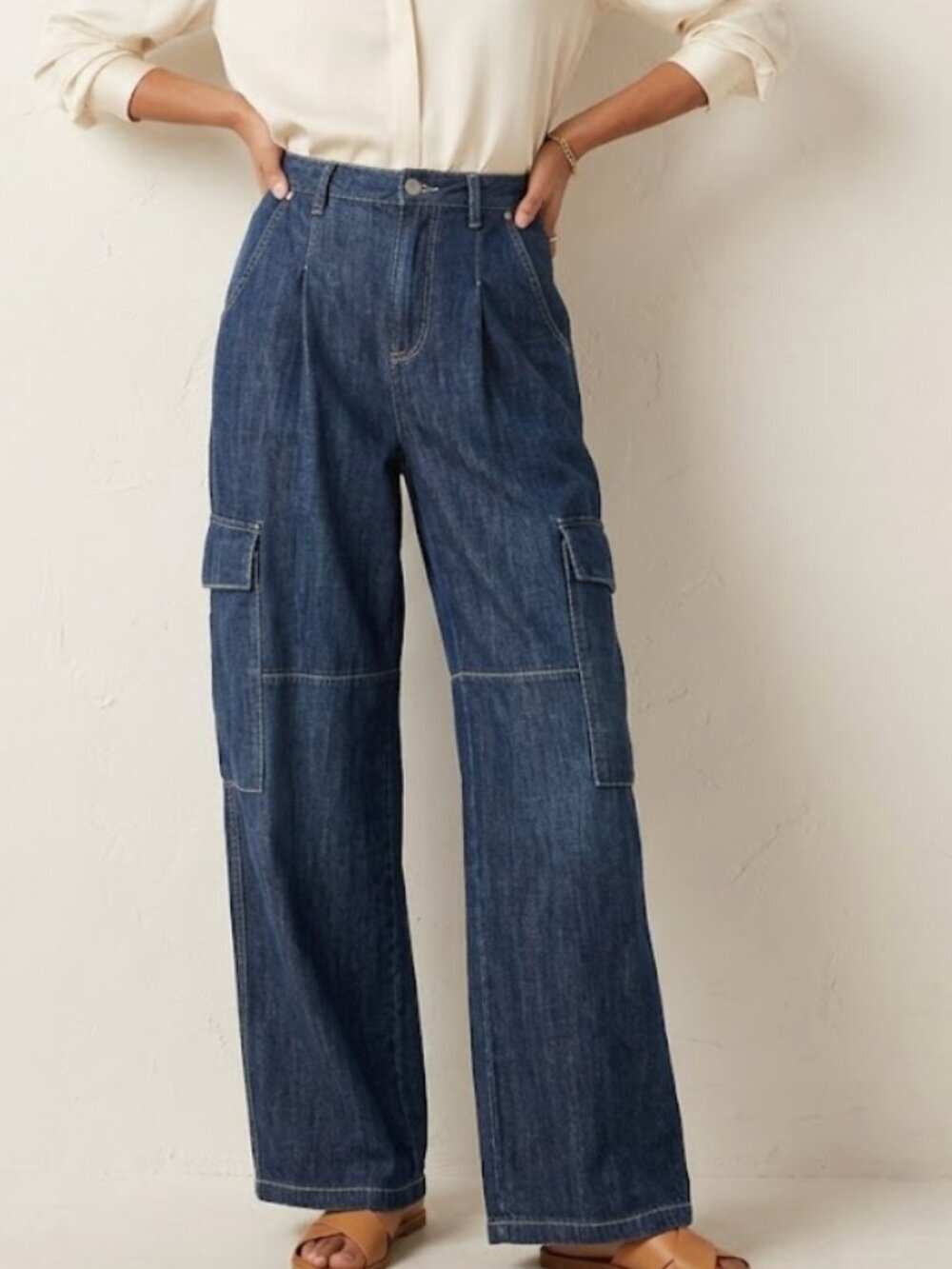Pilcro Anthropologie Size 27 Denim Cargo Wide Leg Pants Pleated High Rise Jeans